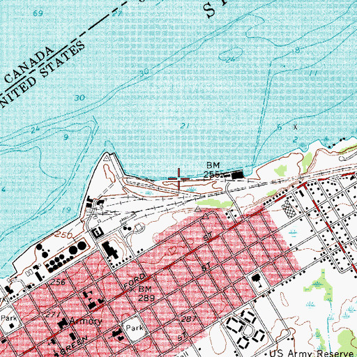 Topographic Map of Ogdensburg Bridge and Port Authority Marine Terminal, NY