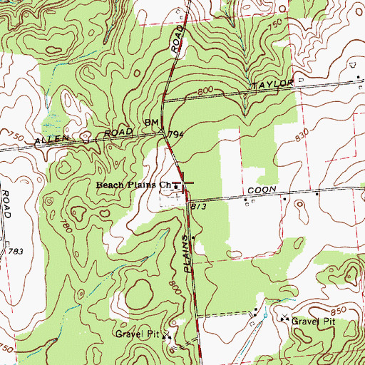 Topographic Map of Beach Plains Church, NY