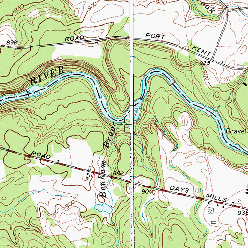 Topographic Map of Benham Brook, NY