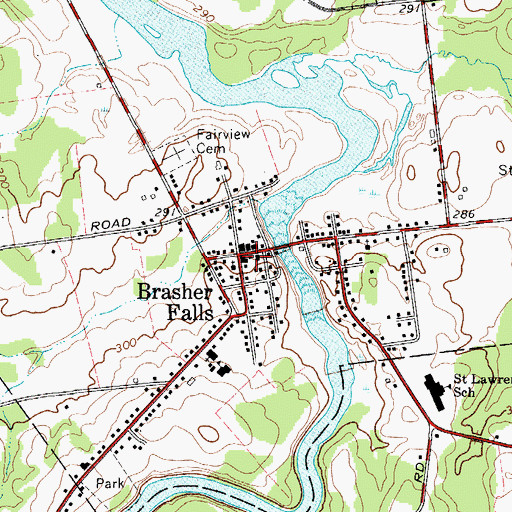 Topographic Map of Brasher Falls, NY