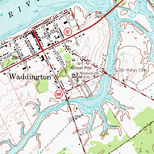 Topographic Map of Brookside Cemetery, NY