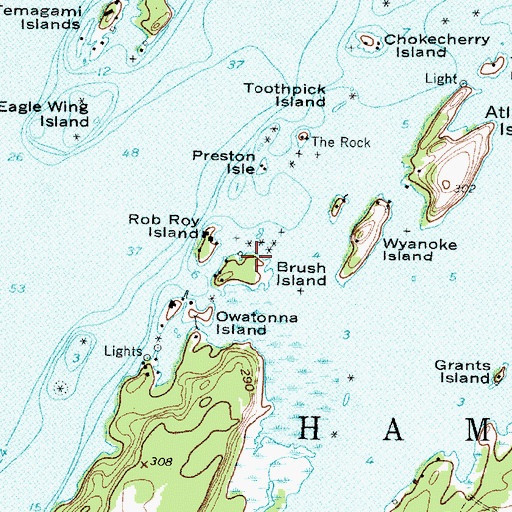 Topographic Map of Brush Island, NY