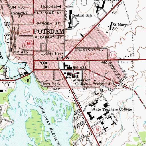 Topographic Map of Clarkson University, NY