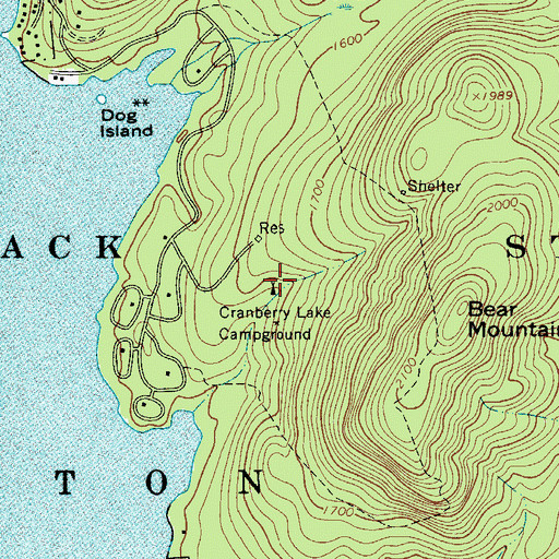 Topographic Map of Cranberry Lake Campground, NY