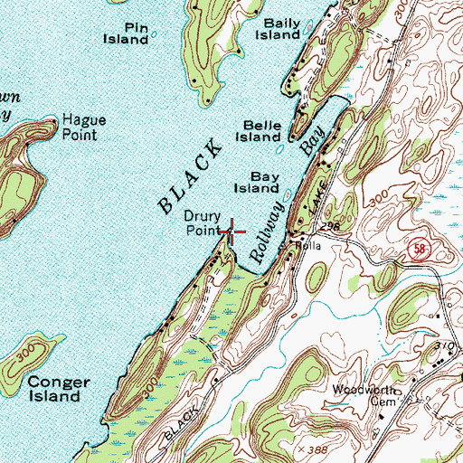 Topographic Map of Drury Point, NY