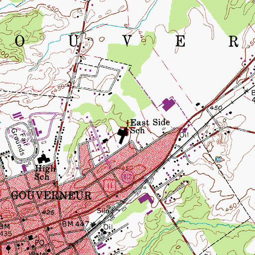 Topographic Map of East Side School, NY