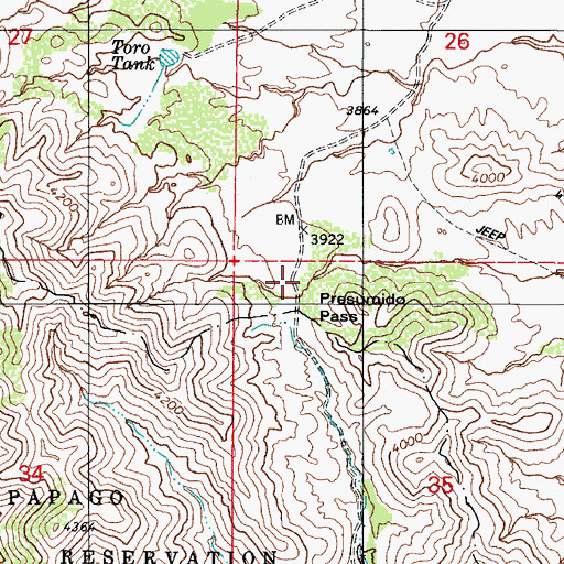 Topographic Map of Presumido Pass, AZ