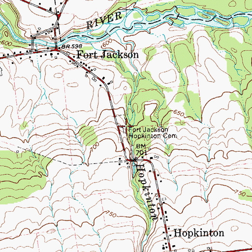 Topographic Map of Fort Jackson Hopkinton Cemetery, NY