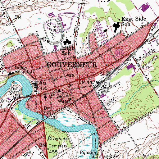 Topographic Map of Gouverneur, NY