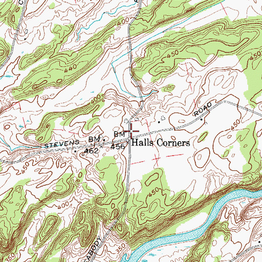 Topographic Map of Halls Corners, NY