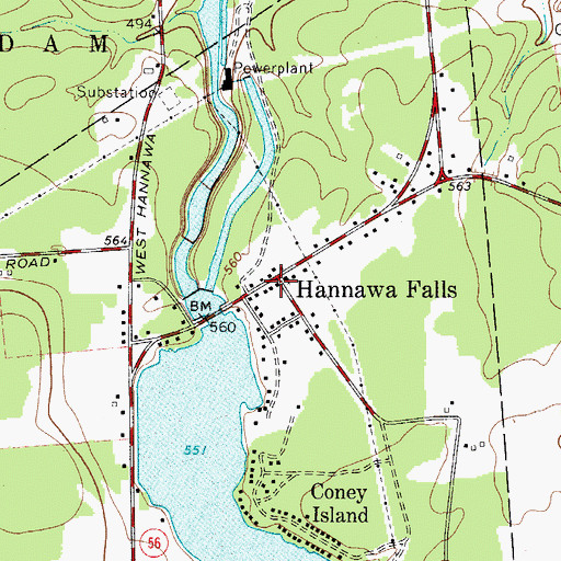 Topographic Map of Hannawa Falls, NY