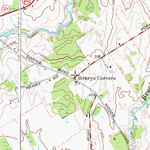 Topographic Map of Henrys Corners, NY