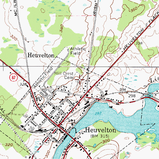 Topographic Map of Hillcrest Cemetery, NY