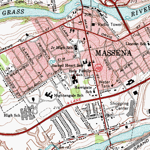 Topographic Map of Holy Family School, NY