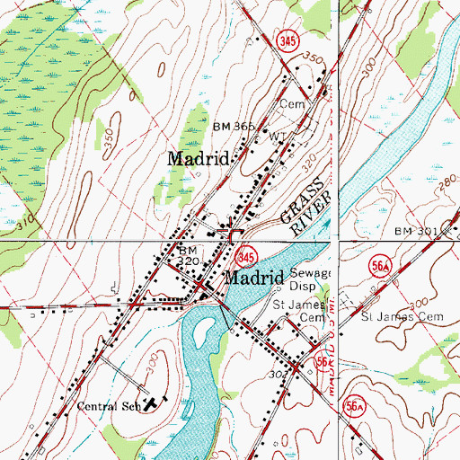Topographic Map of Madrid, NY