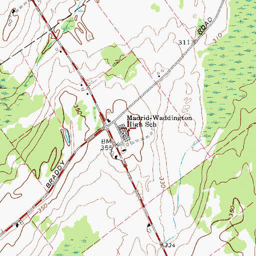 Topographic Map of Madrid-Waddington High School, NY