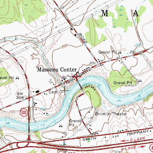 Topographic Map of Massena Center, NY