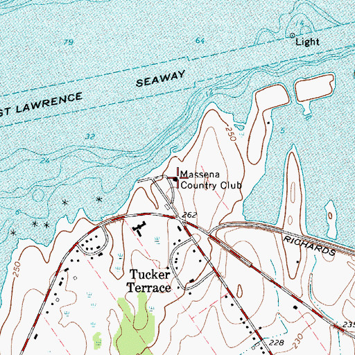Topographic Map of Massena Country Club, NY