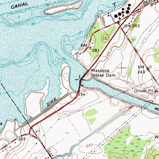 Topographic Map of Massena Intake Dam, NY