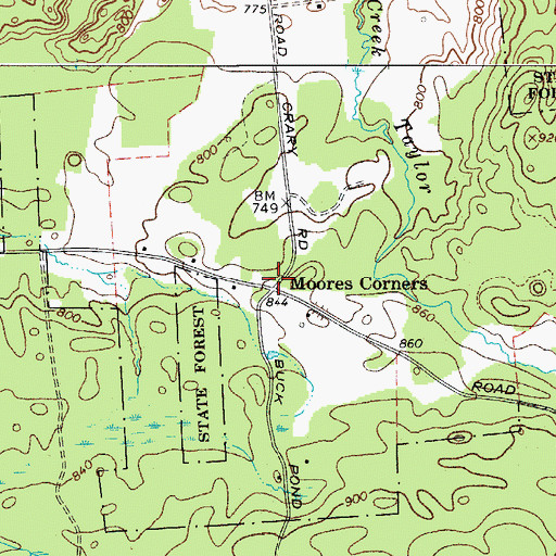 Topographic Map of Moores Corners, NY
