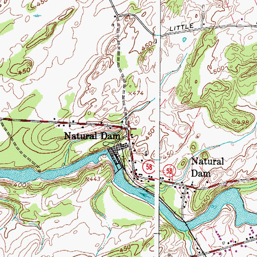 Topographic Map of Natural Dam, NY