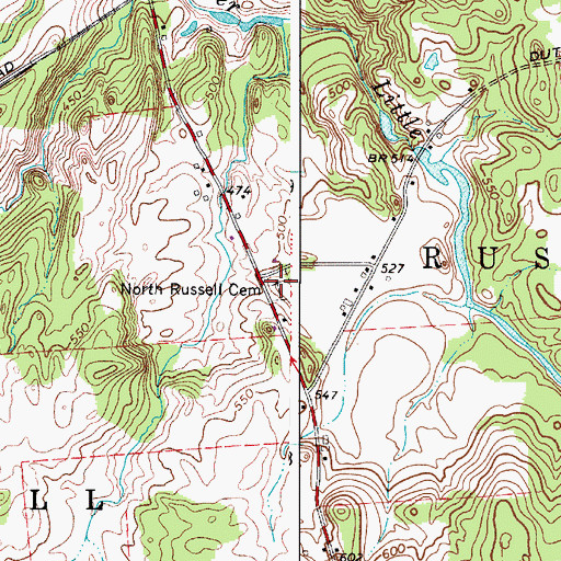 Topographic Map of North Russell Cemetery, NY
