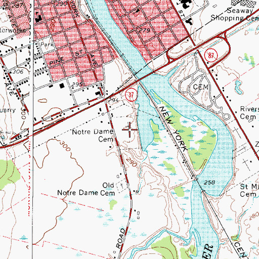 Topographic Map of Notre Dame Cemetery, NY