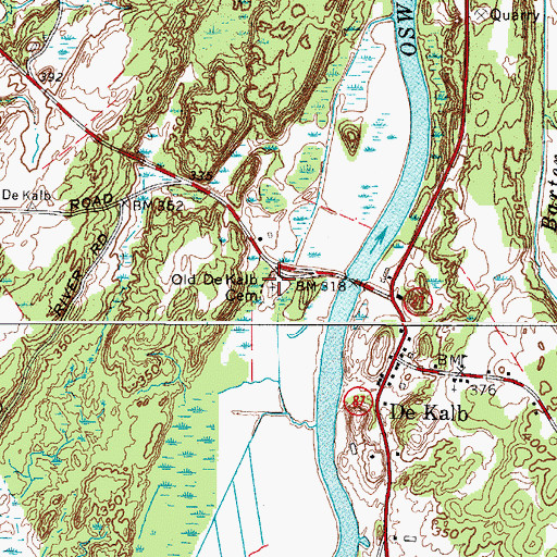 Topographic Map of Old DeKalb Cemetery, NY