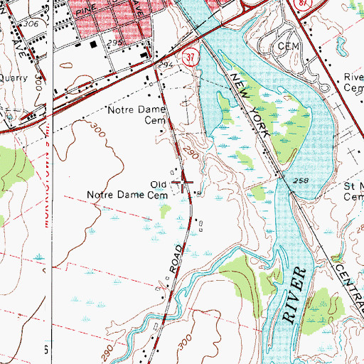 Topographic Map of Old Notre Dame Cemetery, NY
