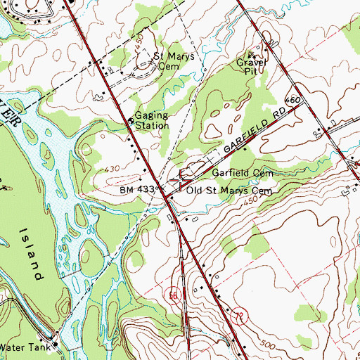 Topographic Map of Old Saint Marys Cemetery, NY