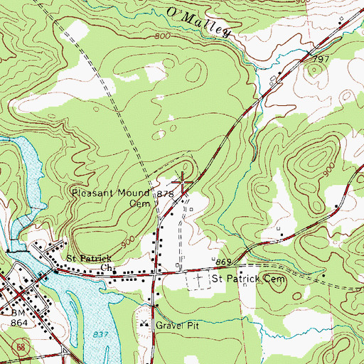 Topographic Map of Pleasant Mound Cemetery, NY