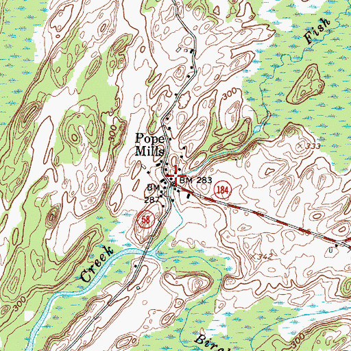Topographic Map of Pope Mills, NY