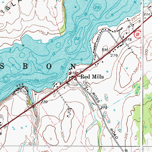 Topographic Map of Red Mills, NY