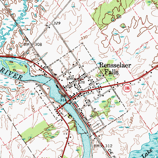 Topographic Map of Rensselaer Falls, NY