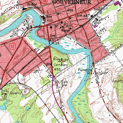 Topographic Map of Riverside Cemetery, NY