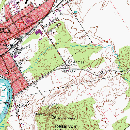 Topographic Map of Old Saint James Cemetery, NY