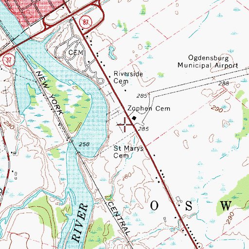 Topographic Map of Saint Marys Cemetery, NY