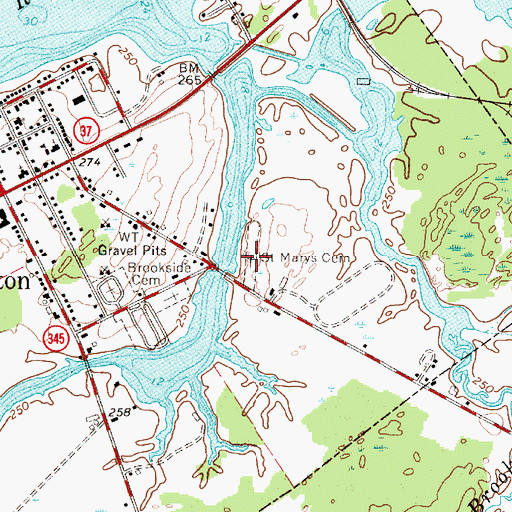 Topographic Map of Old Saint Marys Cemetery, NY