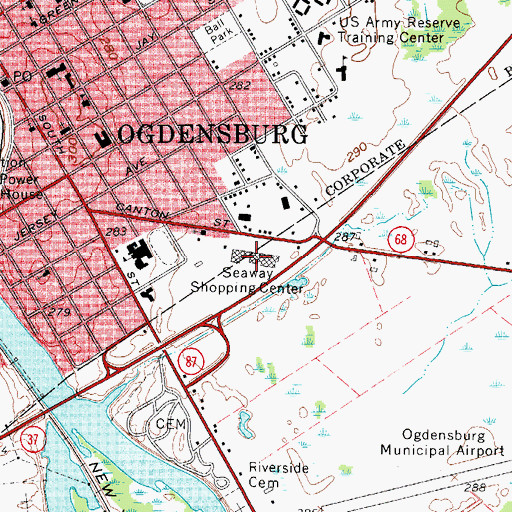 Topographic Map of Seaway Shopping Center, NY