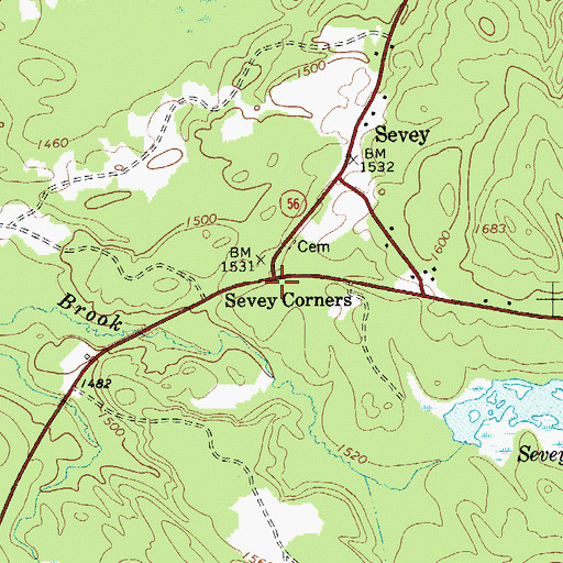 Topographic Map of Sevey Corners, NY
