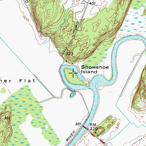 Topographic Map of Snowshoe Island, NY