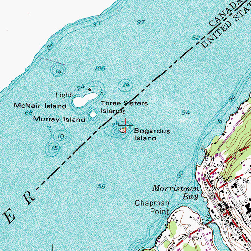 Topographic Map of Three Sisters Islands, NY
