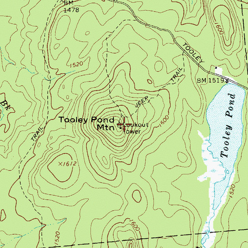 Topographic Map of Tooley Pond Mountain, NY