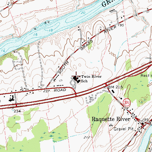 Topographic Map of Twin River School, NY