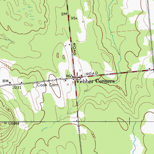 Topographic Map of Vebber Corners, NY