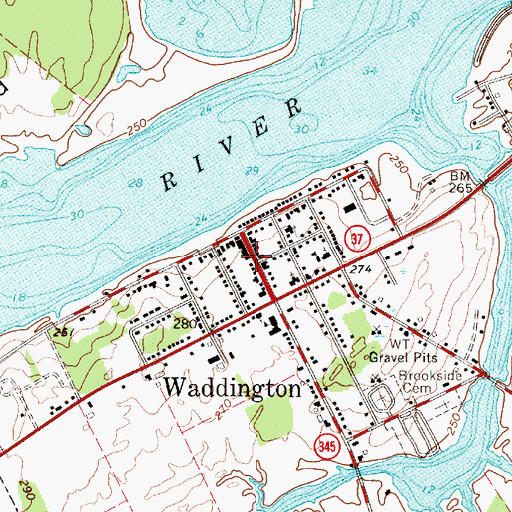 Topographic Map of Waddington, NY