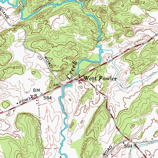 Topographic Map of West Fowler, NY