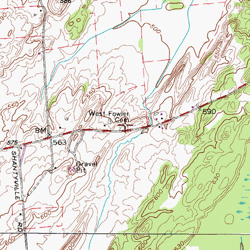 Topographic Map of West Fowler Cemetery, NY