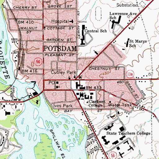 Topographic Map of Potsdam, NY