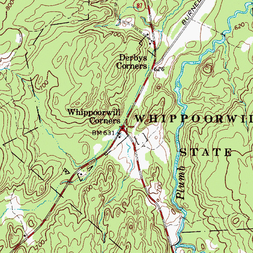 Topographic Map of Whippoorwill Corners, NY